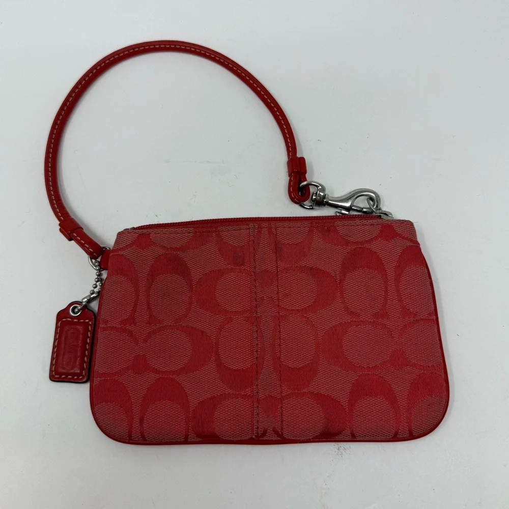 Coach Y2K Signature C Red Logo Canvas Wristlet with Red Leather Trim